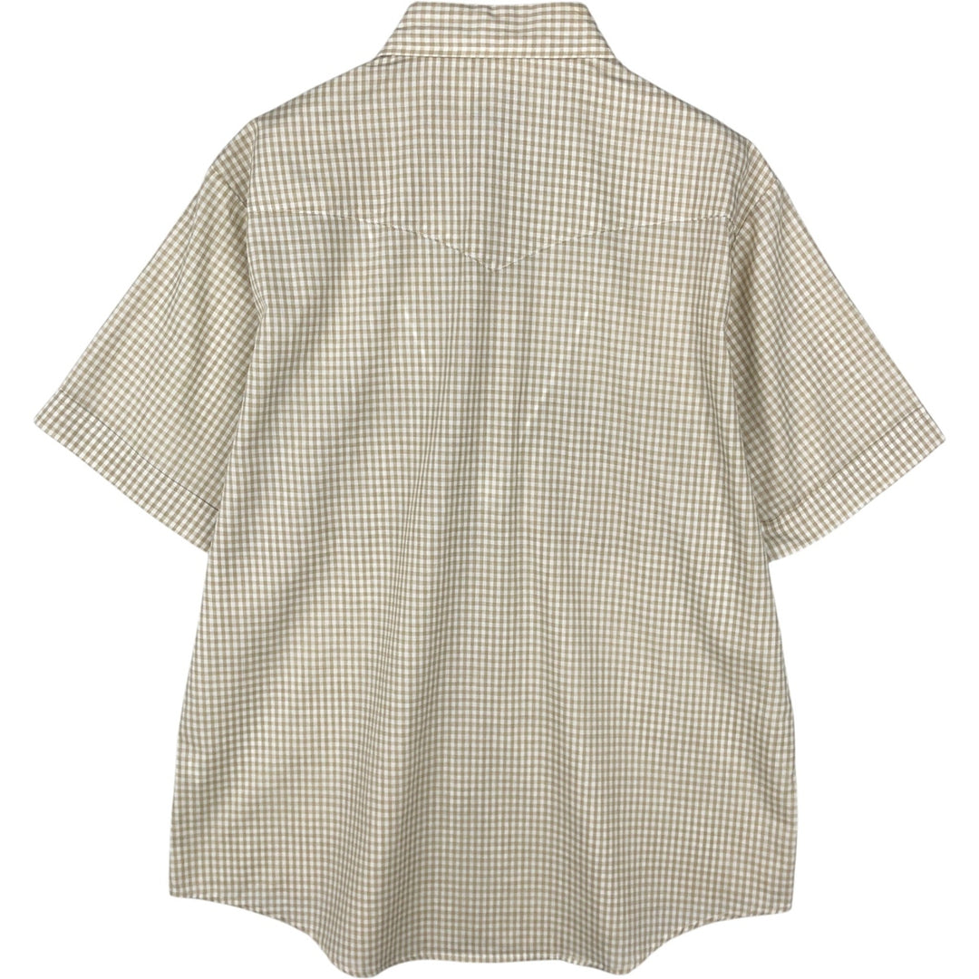 1970'S Lee Gingham Check Short-Sleeve Western Shirt, Made in USA, Men's Size XL (Equivalent), Vintage polyester white type Vintage Second Hand