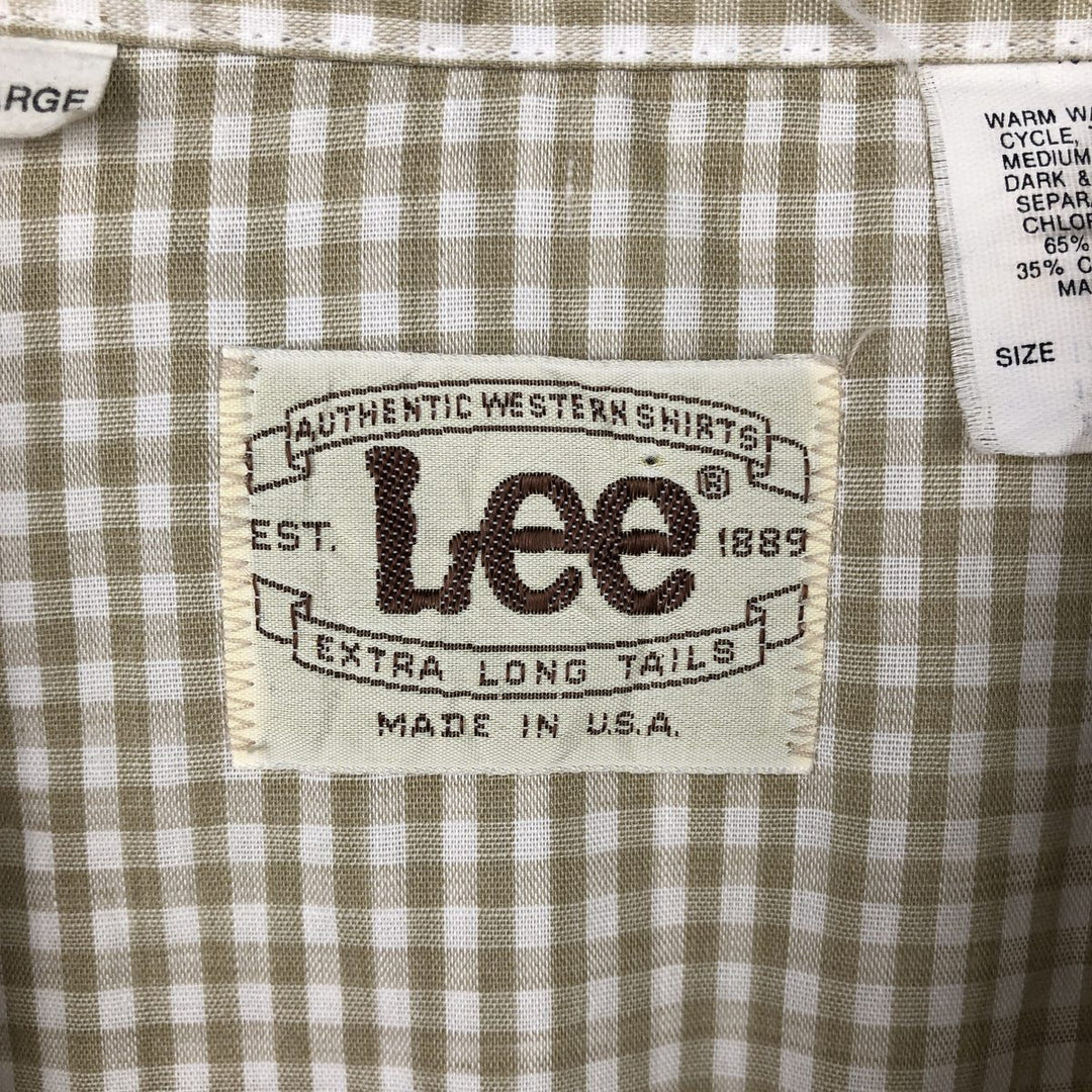 1970'S Lee Gingham Check Short-Sleeve Western Shirt, Made in USA, Men's Size XL (Equivalent), Vintage polyester white type Vintage Second Hand