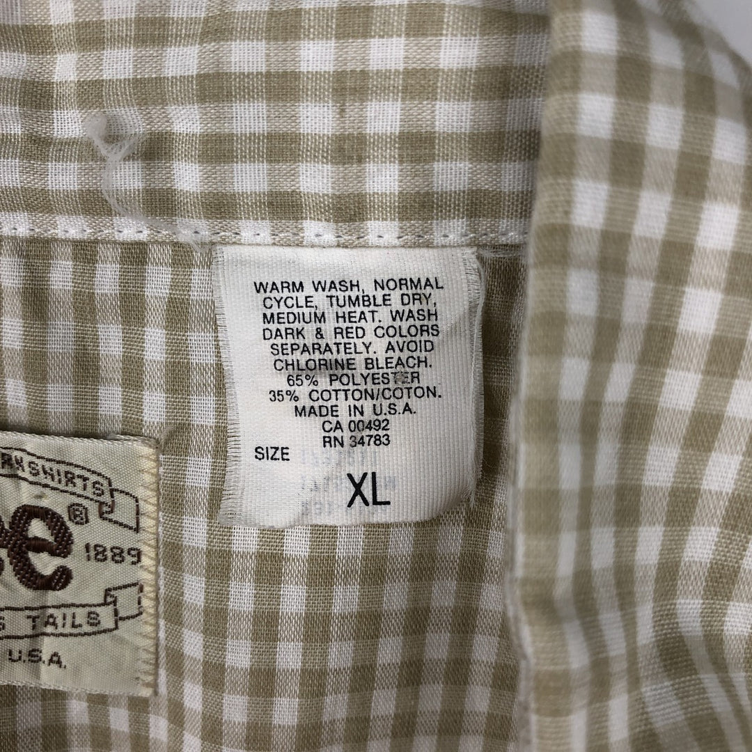 1970'S Lee Gingham Check Short-Sleeve Western Shirt, Made in USA, Men's Size XL (Equivalent), Vintage polyester white type Vintage Second Hand