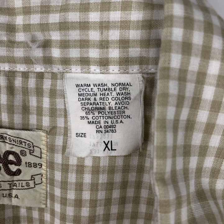 1970'S Lee Gingham Check Short-Sleeve Western Shirt, Made in USA, Men's Size XL (Equivalent), Vintage polyester white type Vintage Second Hand
