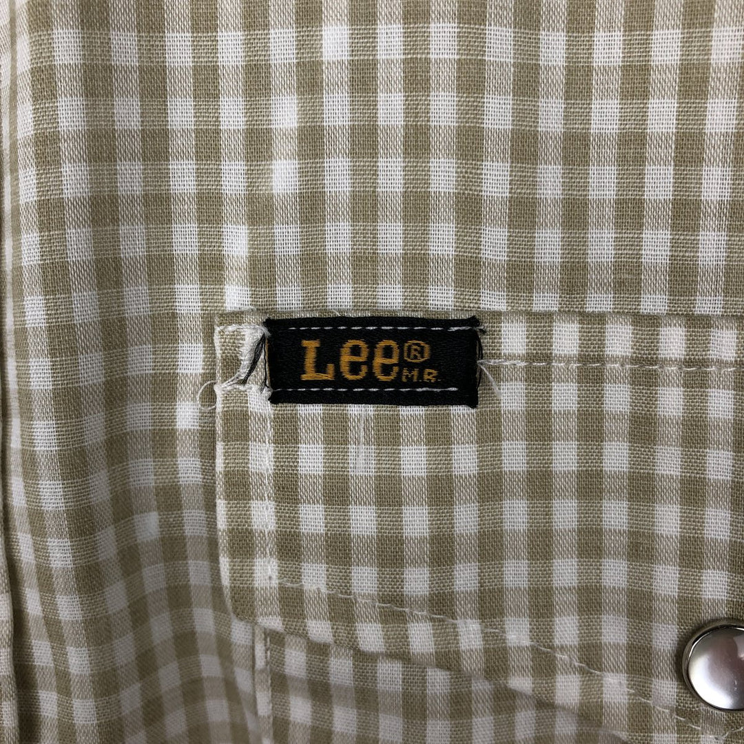 1970'S Lee Gingham Check Short-Sleeve Western Shirt, Made in USA, Men's Size XL (Equivalent), Vintage polyester white type Vintage Second Hand