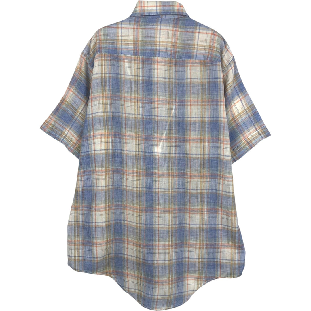 Buffalo Bill Western Check Pattern Short-Sleeve Western Shirt, Made in USA, Men's Size L (approx.) polyester Blue type light blue Vintage Second Hand