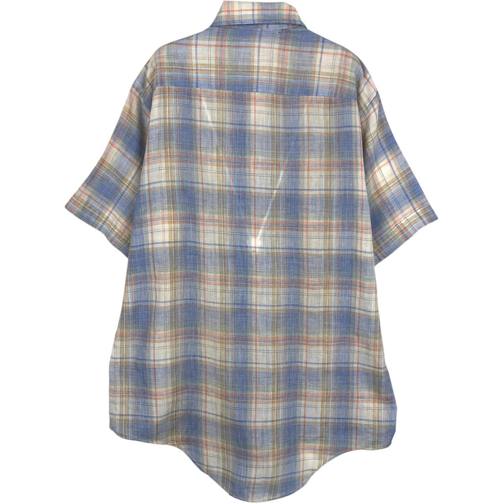 Buffalo Bill Western Check Pattern Short-Sleeve Western Shirt, Made in USA, Men's Size L (approx.) polyester Blue type light blue Vintage Second Hand