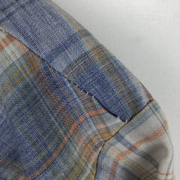 Buffalo Bill Western Check Pattern Short-Sleeve Western Shirt, Made in USA, Men's Size L (approx.) polyester Blue type light blue Vintage Second Hand