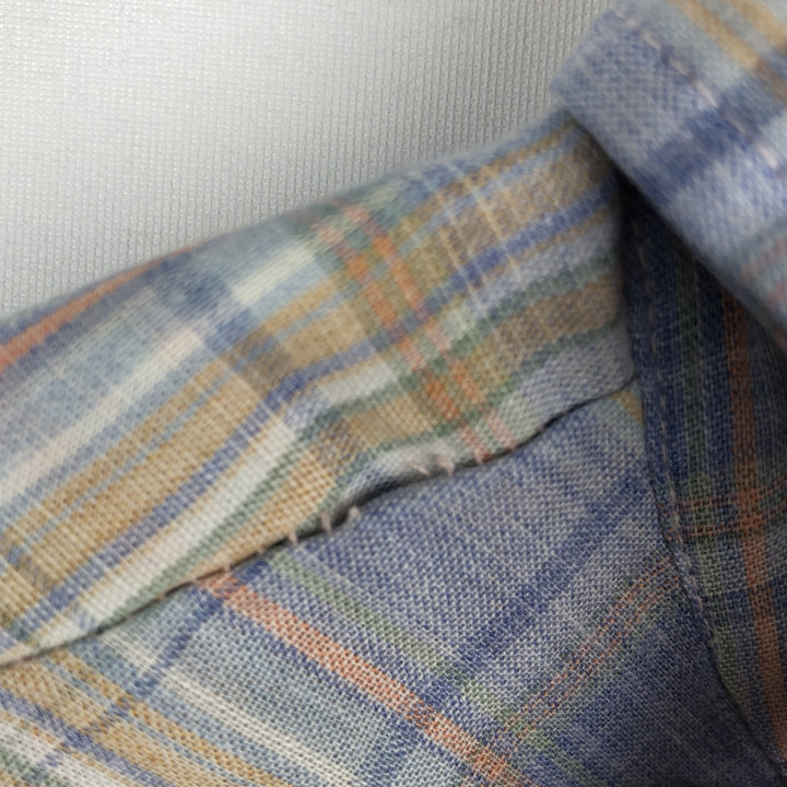 Buffalo Bill Western Check Pattern Short-Sleeve Western Shirt, Made in USA, Men's Size L (approx.) polyester Blue type light blue Vintage Second Hand