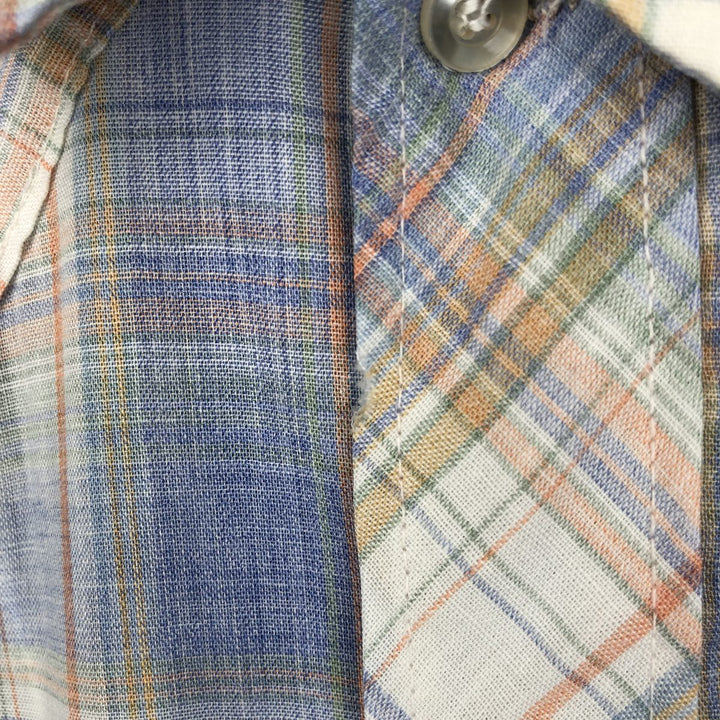 Buffalo Bill Western Check Pattern Short-Sleeve Western Shirt, Made in USA, Men's Size L (approx.) polyester Blue type light blue Vintage Second Hand
