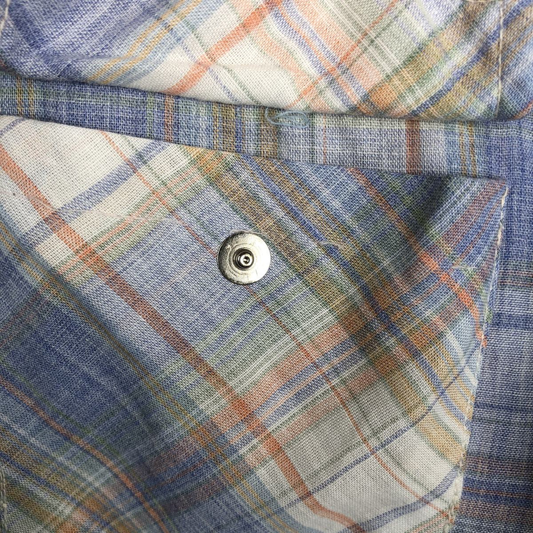 Buffalo Bill Western Check Pattern Short-Sleeve Western Shirt, Made in USA, Men's Size L (approx.) polyester Blue type light blue Vintage Second Hand