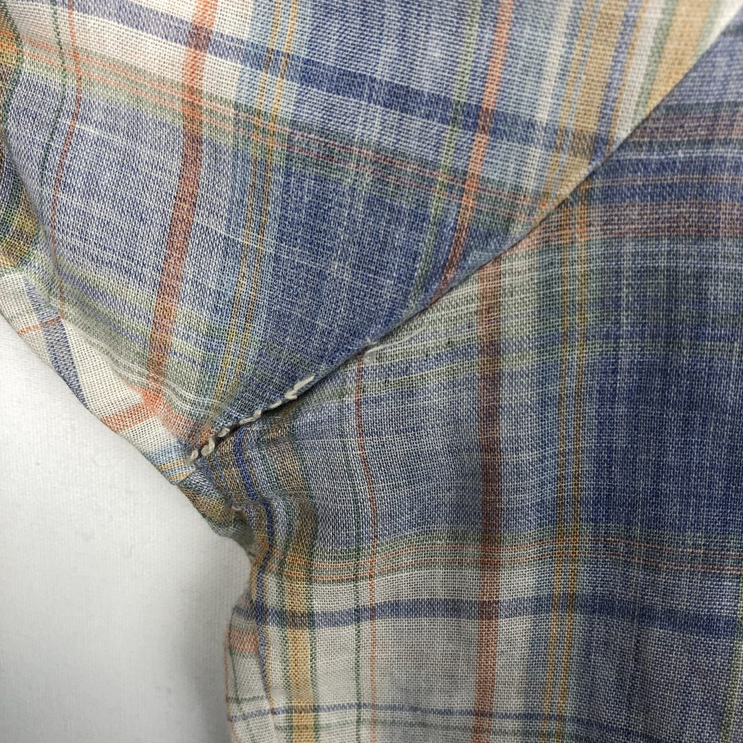 Buffalo Bill Western Check Pattern Short-Sleeve Western Shirt, Made in USA, Men's Size L (approx.) polyester Blue type light blue Vintage Second Hand