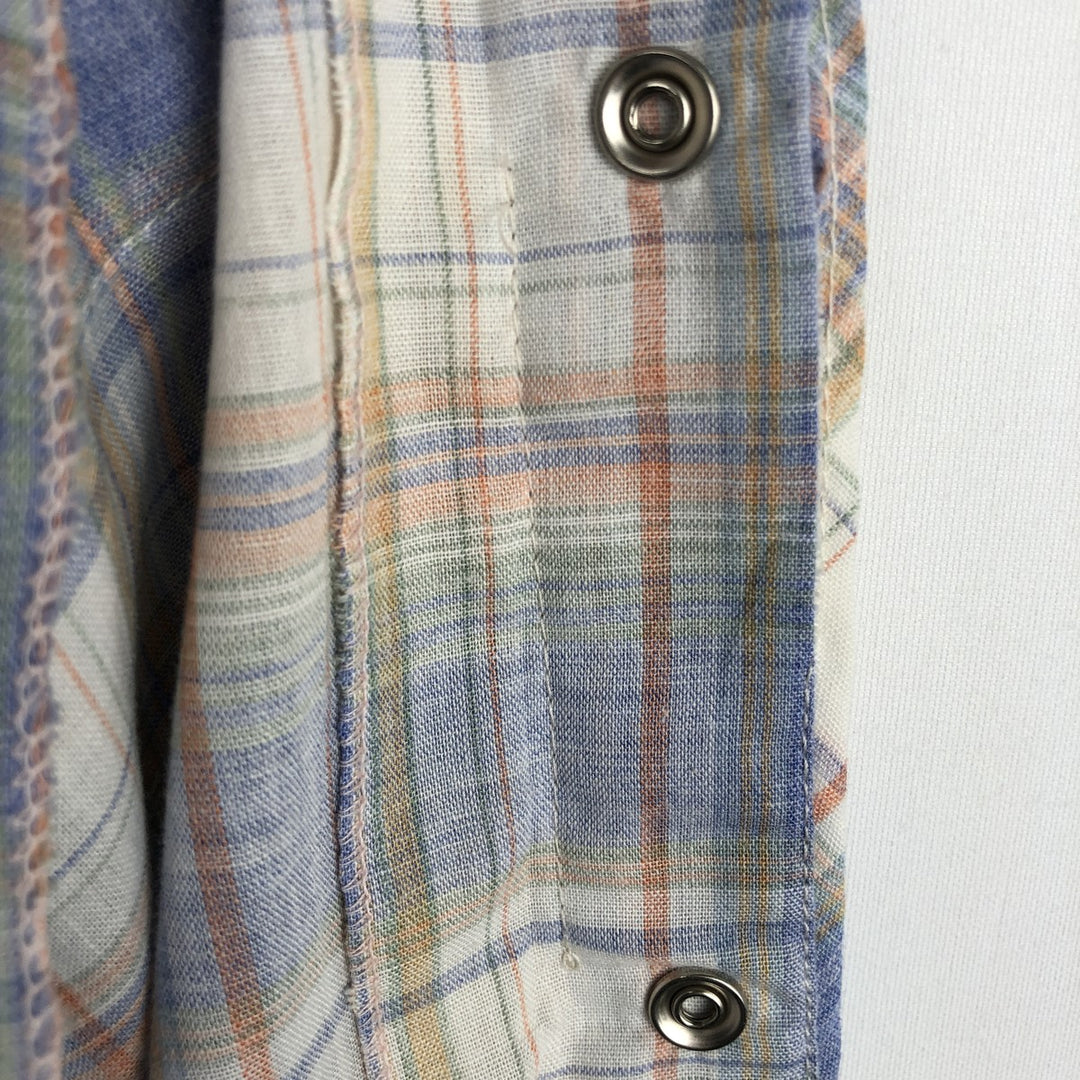 Buffalo Bill Western Check Pattern Short-Sleeve Western Shirt, Made in USA, Men's Size L (approx.) polyester Blue type light blue Vintage Second Hand
