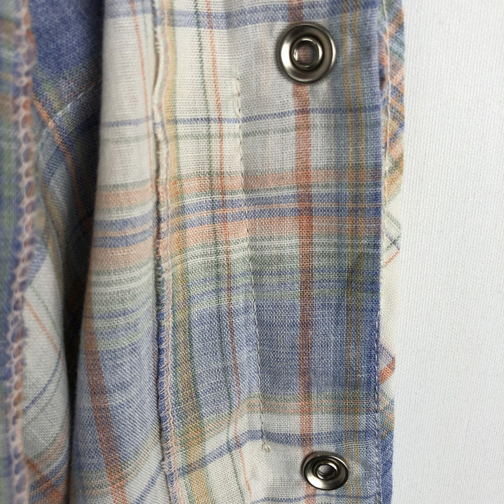 Buffalo Bill Western Check Pattern Short-Sleeve Western Shirt, Made in USA, Men's Size L (approx.) polyester Blue type light blue Vintage Second Hand