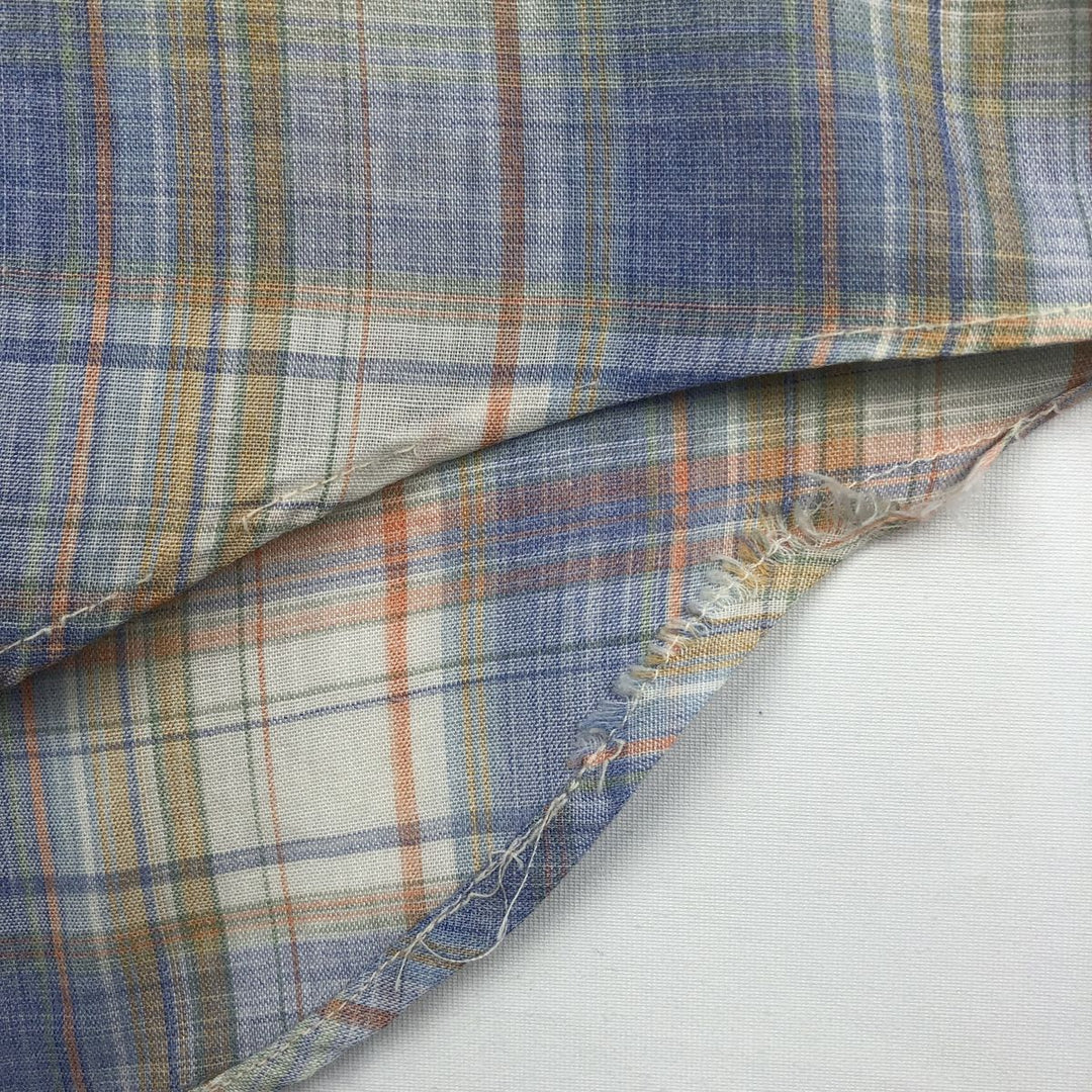 Buffalo Bill Western Check Pattern Short-Sleeve Western Shirt, Made in USA, Men's Size L (approx.) polyester Blue type light blue Vintage Second Hand