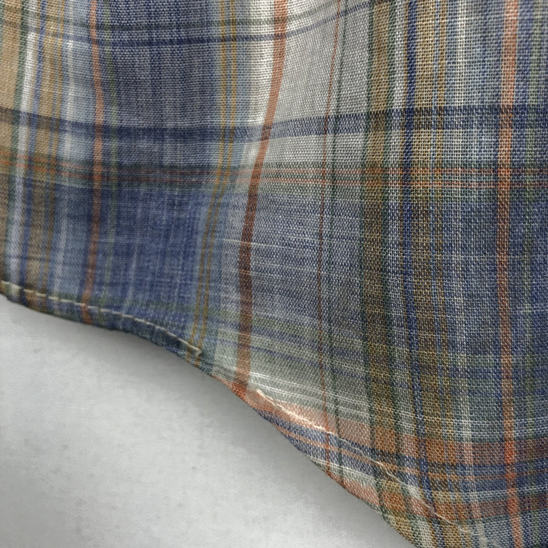 Buffalo Bill Western Check Pattern Short-Sleeve Western Shirt, Made in USA, Men's Size L (approx.) polyester Blue type light blue Vintage Second Hand