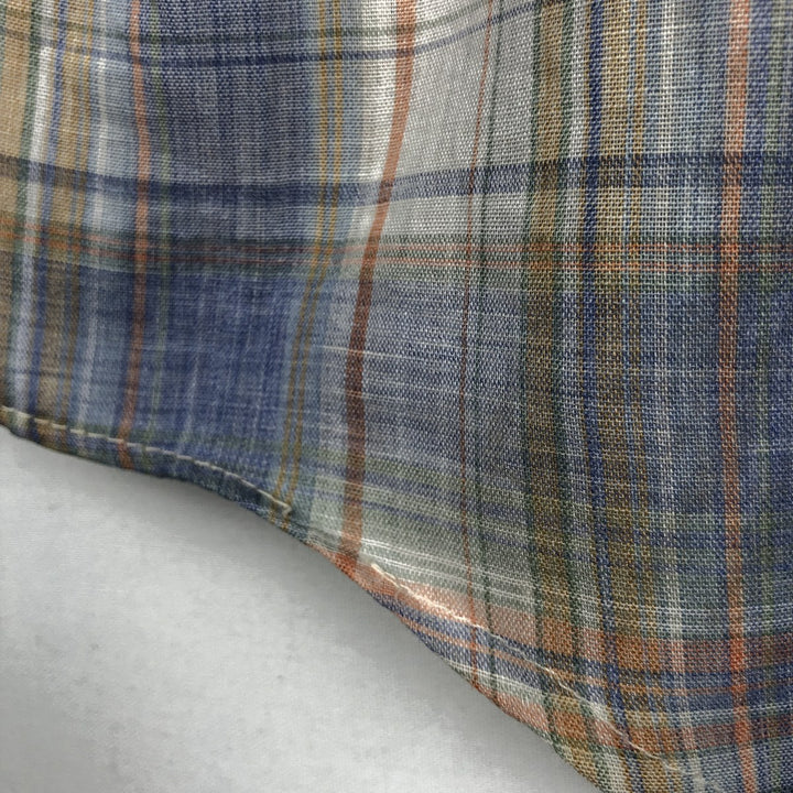 Buffalo Bill Western Check Pattern Short-Sleeve Western Shirt, Made in USA, Men's Size L (approx.) polyester Blue type light blue Vintage Second Hand