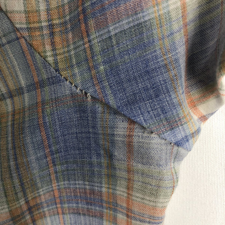 Buffalo Bill Western Check Pattern Short-Sleeve Western Shirt, Made in USA, Men's Size L (approx.) polyester Blue type light blue Vintage Second Hand