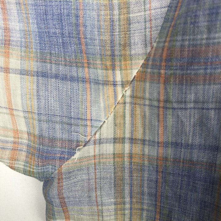 Buffalo Bill Western Check Pattern Short-Sleeve Western Shirt, Made in USA, Men's Size L (approx.) polyester Blue type light blue Vintage Second Hand