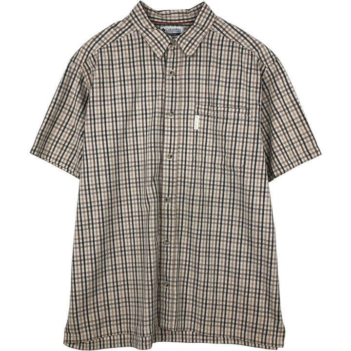 2000'S Columbia Short-Sleeve Cotton Check Shirt, Boxy Shirt, Men's Size XXL (approx.) cotton Beige type Vintage Second Hand