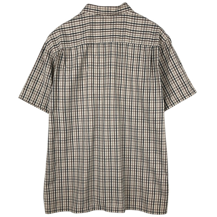 2000'S Columbia Short-Sleeve Cotton Check Shirt, Boxy Shirt, Men's Size XXL (approx.) cotton Beige type Vintage Second Hand