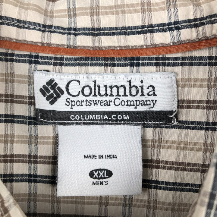 2000'S Columbia Short-Sleeve Cotton Check Shirt, Boxy Shirt, Men's Size XXL (approx.) cotton Beige type Vintage Second Hand