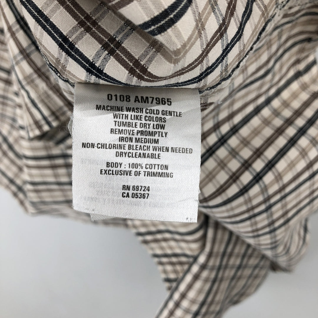 2000'S Columbia Short-Sleeve Cotton Check Shirt, Boxy Shirt, Men's Size XXL (approx.) cotton Beige type Vintage Second Hand