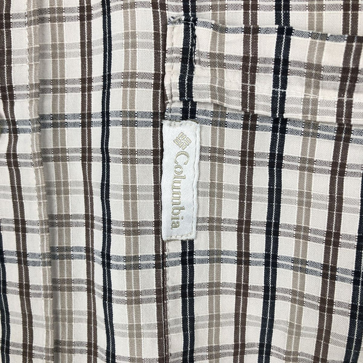 2000'S Columbia Short-Sleeve Cotton Check Shirt, Boxy Shirt, Men's Size XXL (approx.) cotton Beige type Vintage Second Hand
