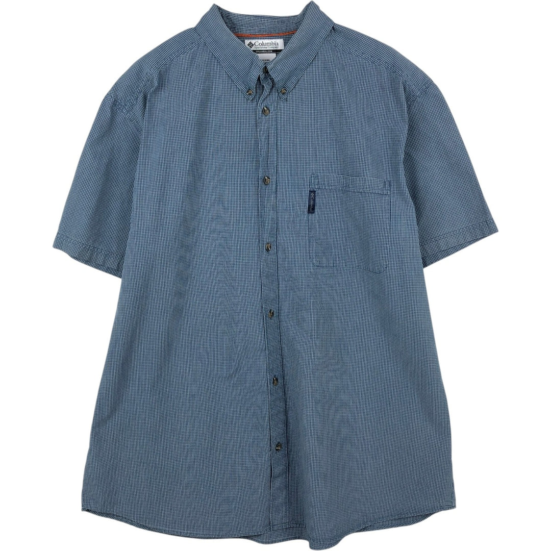 2000'S Columbia Short-Sleeve Button-Down Check Shirt, Men's Size XXL (approx.) cotton Navy blue Vintage Second Hand
