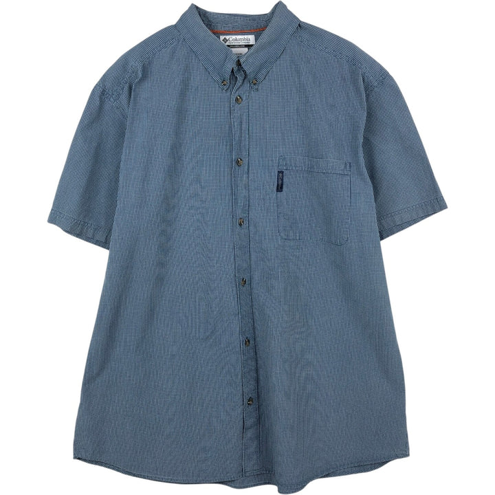 2000'S Columbia Short-Sleeve Button-Down Check Shirt, Men's Size XXL (approx.) cotton Navy blue Vintage Second Hand