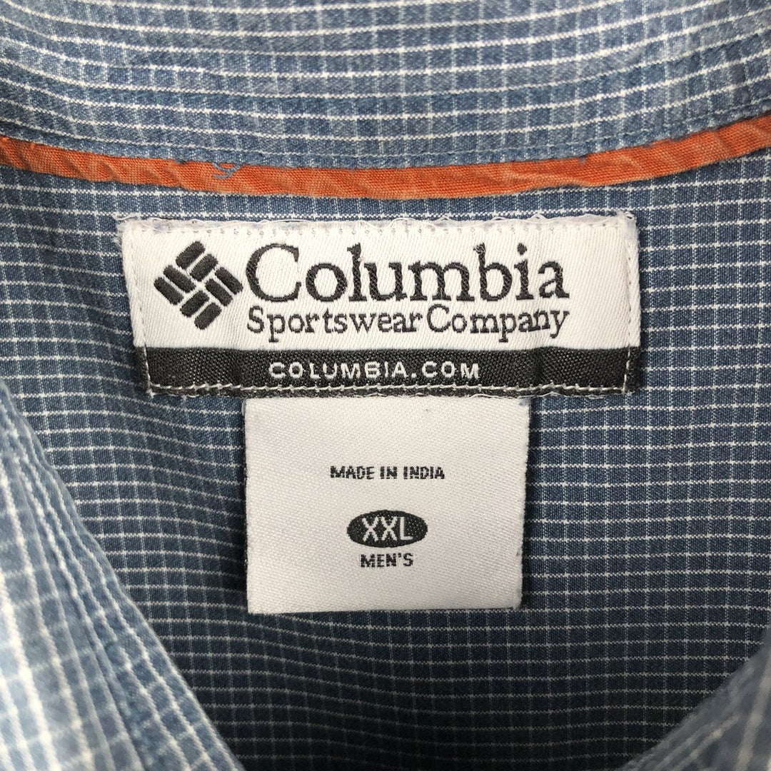 2000'S Columbia Short-Sleeve Button-Down Check Shirt, Men's Size XXL (approx.) cotton Navy blue Vintage Second Hand