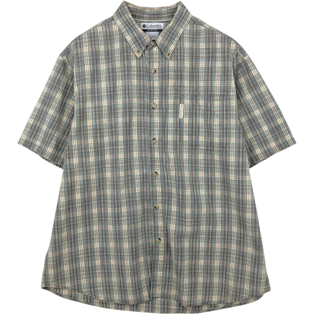 00'S Columbia Short Sleeve Button Down Check Shirt Men's XL cotton Mint green Vintage Second Hand