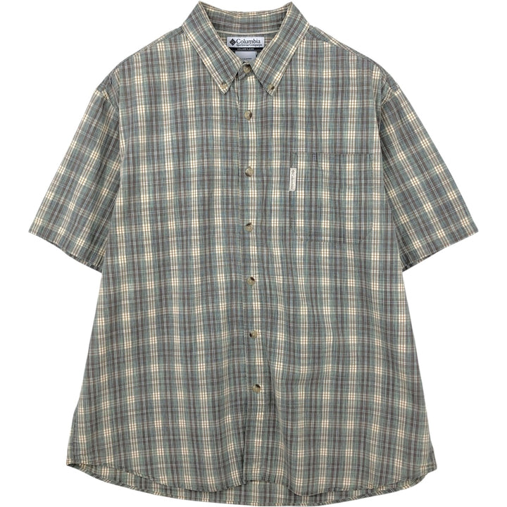 00'S Columbia Short Sleeve Button Down Check Shirt Men's XL cotton Mint green Vintage Second Hand