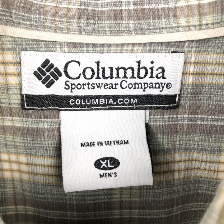 00'S Columbia Short Sleeve Button Down Check Shirt Men's XL cotton Mint green Vintage Second Hand