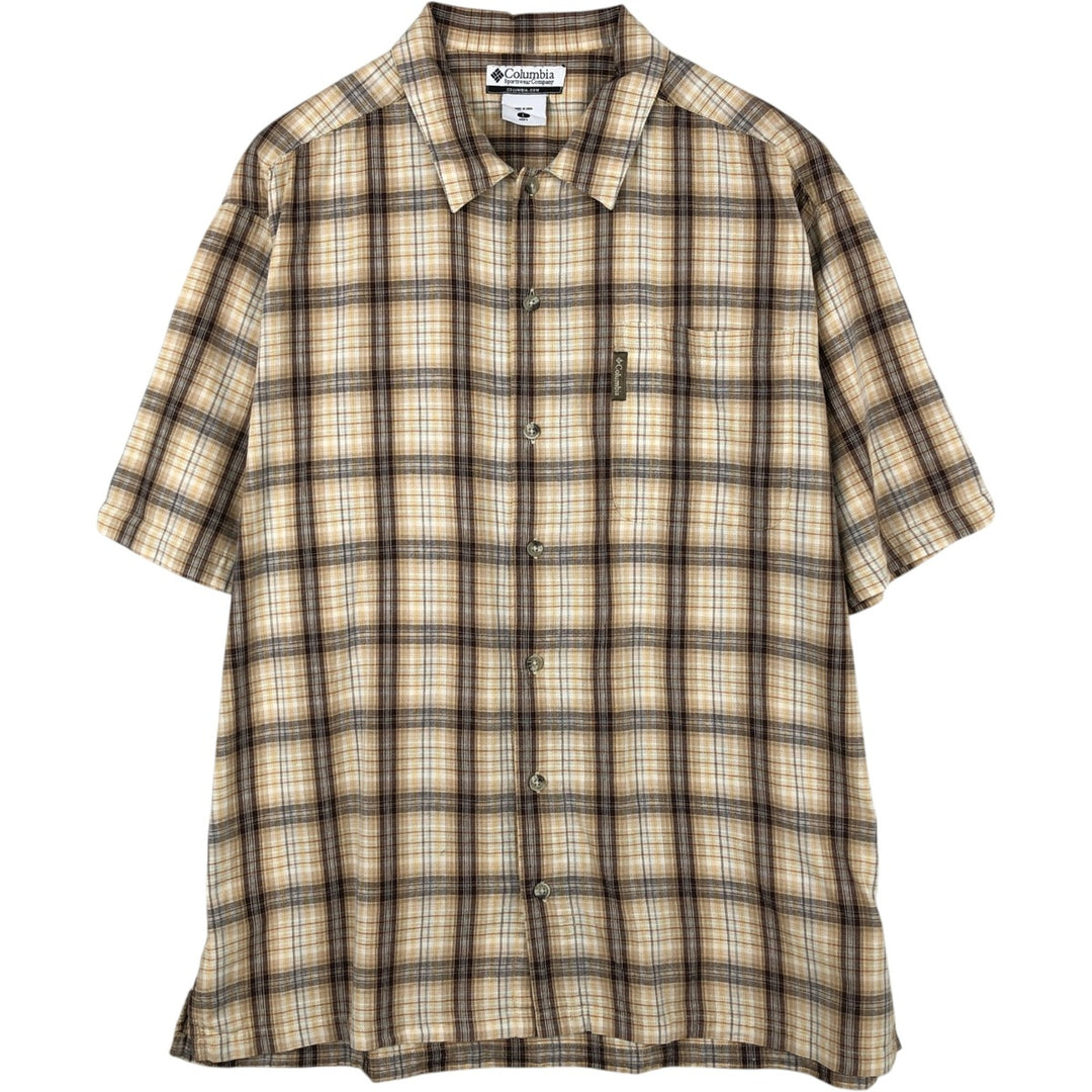 2000'S Columbia Short Sleeve Cotton Check Box Shirt, Men's Size L cotton ocher yellow type Vintage Second Hand