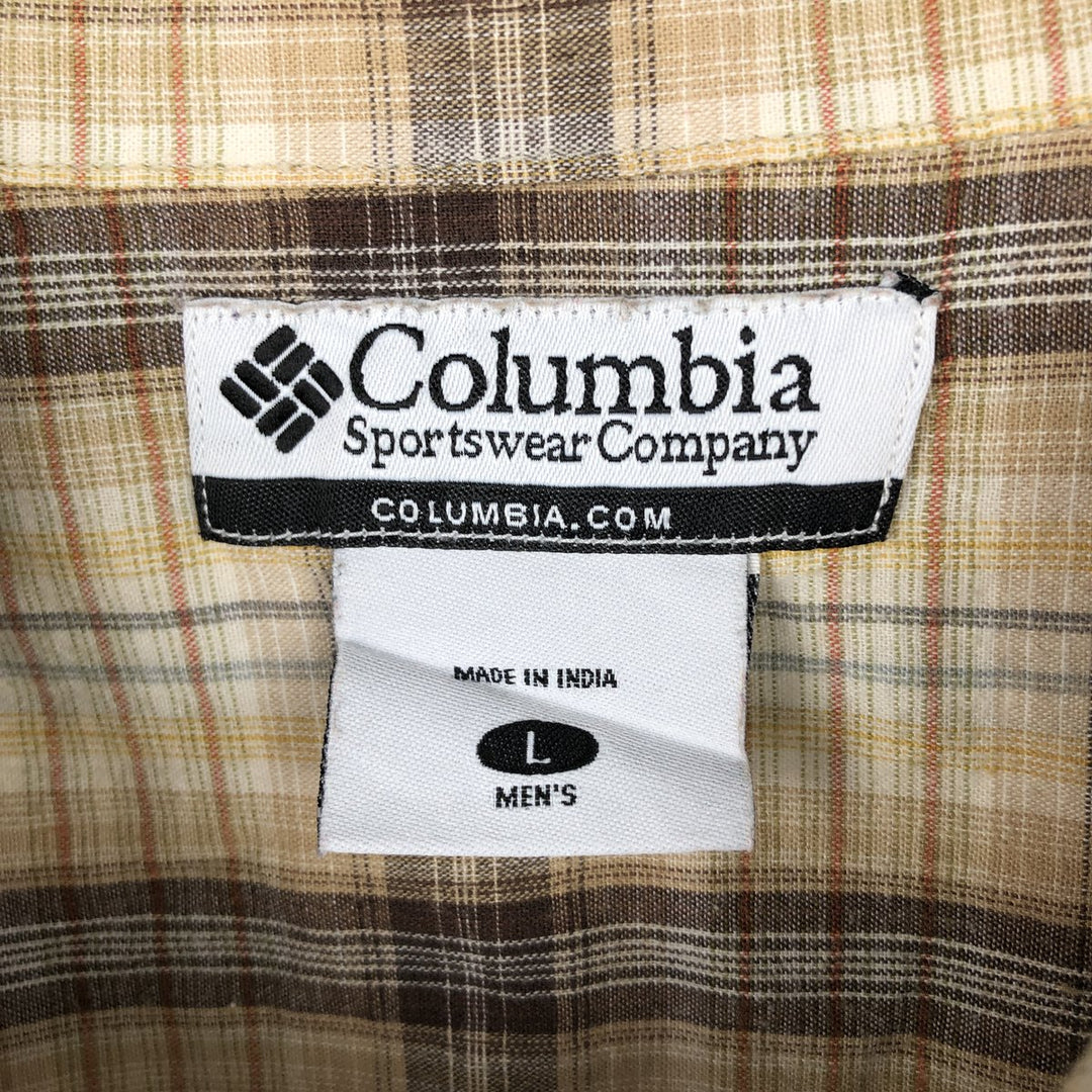 2000'S Columbia Short Sleeve Cotton Check Box Shirt, Men's Size L cotton ocher yellow type Vintage Second Hand