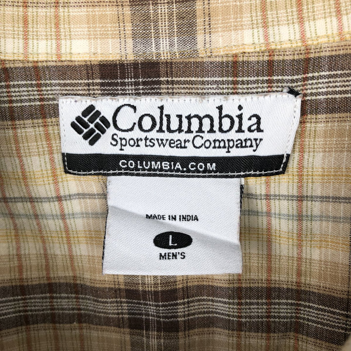 2000'S Columbia Short Sleeve Cotton Check Box Shirt, Men's Size L cotton ocher yellow type Vintage Second Hand