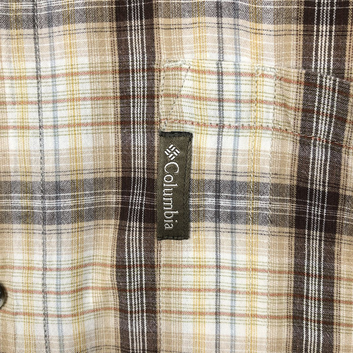2000'S Columbia Short Sleeve Cotton Check Box Shirt, Men's Size L cotton ocher yellow type Vintage Second Hand