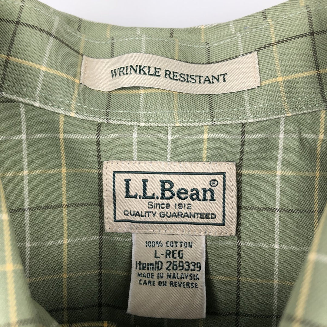 90s-00'S LLBean Short-Sleeve Button-Down Check Shirt, Men's Size L (approx.), Vintage cotton Khaki type Vintage Second Hand
