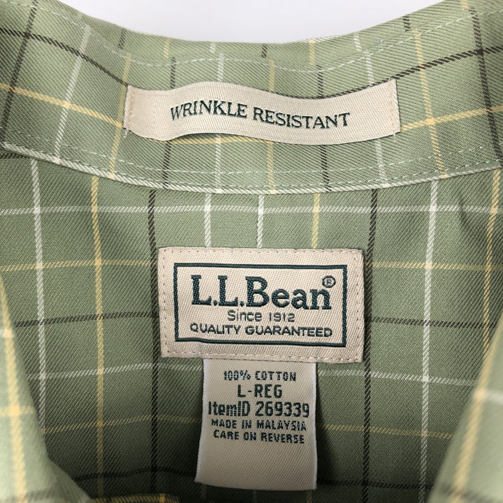 90s-00'S LLBean Short-Sleeve Button-Down Check Shirt, Men's Size L (approx.), Vintage cotton Khaki type Vintage Second Hand