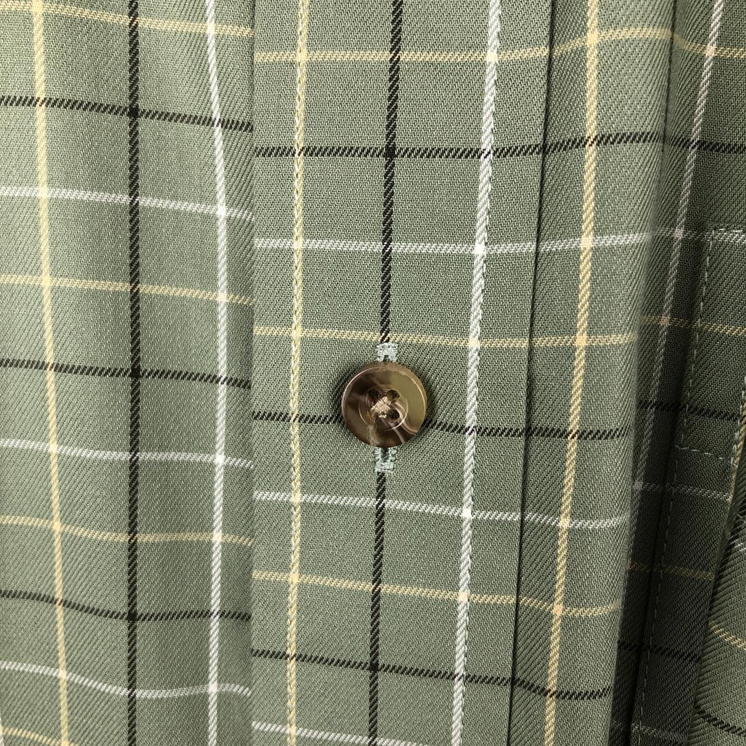 90s-00'S LLBean Short-Sleeve Button-Down Check Shirt, Men's Size L (approx.), Vintage cotton Khaki type Vintage Second Hand