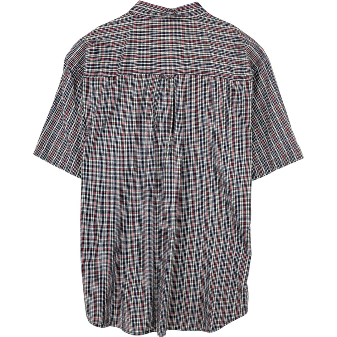 1990'S Eddie Bauer Short-Sleeve Button-Down Check Shirt, Men's Size XL (Equivalent), Vintage cotton navy blue type Vintage Second Hand