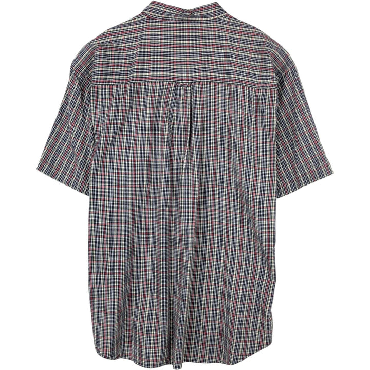 1990'S Eddie Bauer Short-Sleeve Button-Down Check Shirt, Men's Size XL (Equivalent), Vintage cotton navy blue type Vintage Second Hand