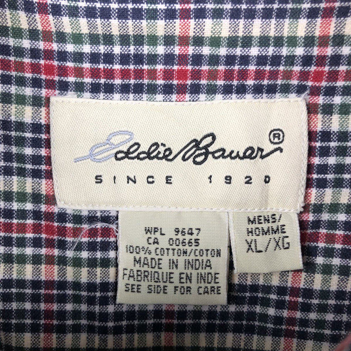 1990'S Eddie Bauer Short-Sleeve Button-Down Check Shirt, Men's Size XL (Equivalent), Vintage cotton navy blue type Vintage Second Hand