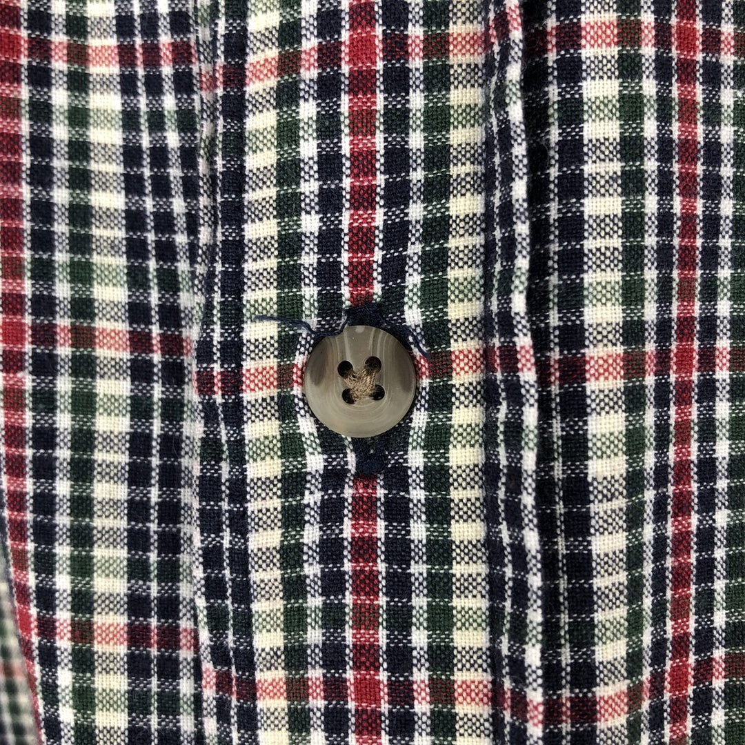 1990'S Eddie Bauer Short-Sleeve Button-Down Check Shirt, Men's Size XL (Equivalent), Vintage cotton navy blue type Vintage Second Hand