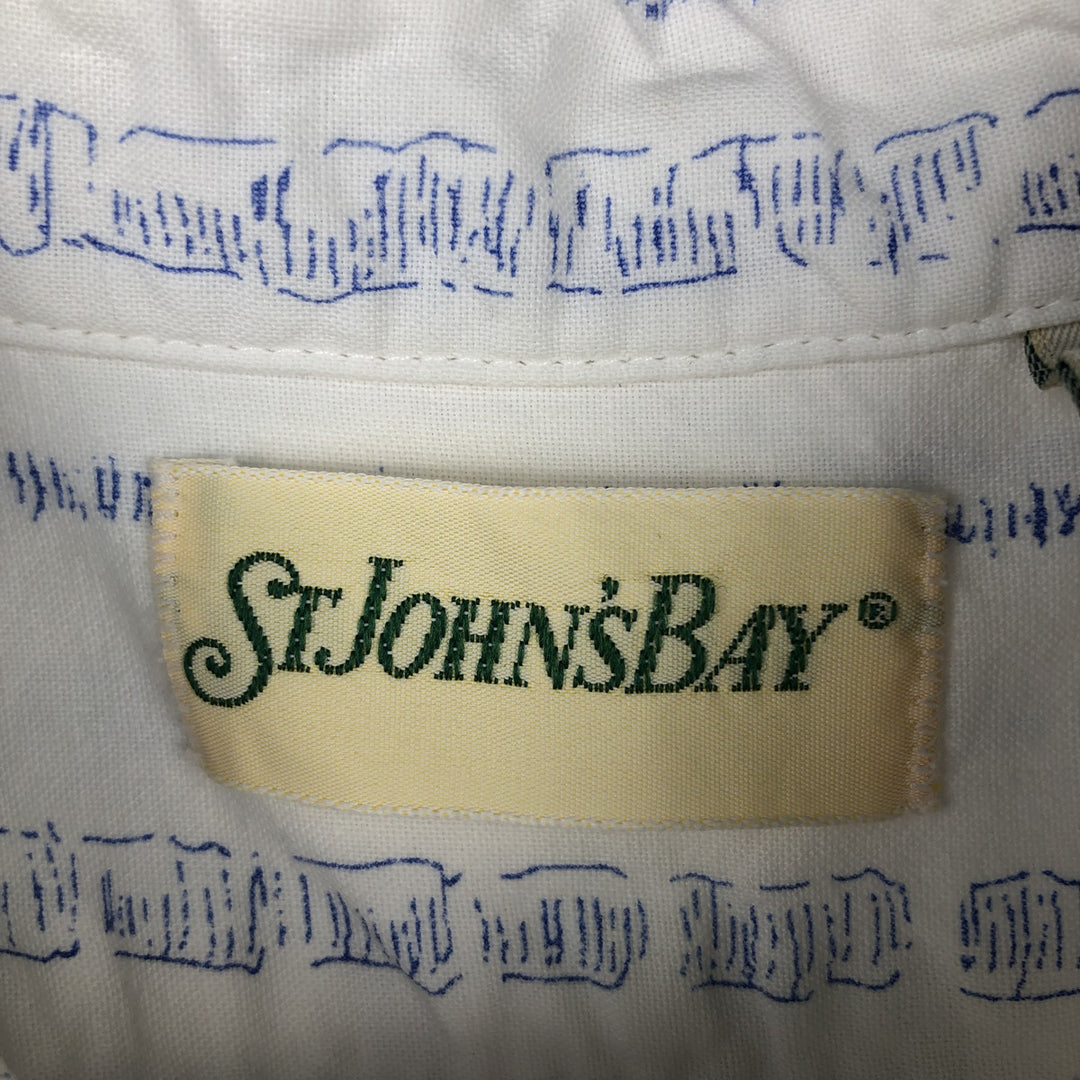 1990'S St. John's Bay all-over print short-sleeved cotton shirt, men's size XL equivalent, vintage. cotton white type Vintage Second Hand