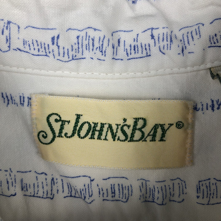 1990'S St. John's Bay all-over print short-sleeved cotton shirt, men's size XL equivalent, vintage. cotton white type Vintage Second Hand