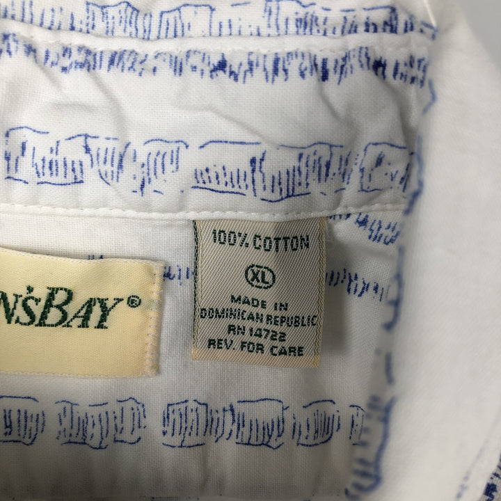 1990'S St. John's Bay all-over print short-sleeved cotton shirt, men's size XL equivalent, vintage. cotton white type Vintage Second Hand