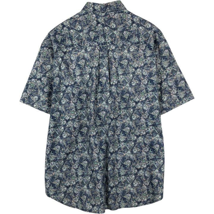 90s-00'S Columbia all-over fish print short-sleeved button-down shirt, men's size XL, vintage. cotton navy blue type Vintage Second Hand
