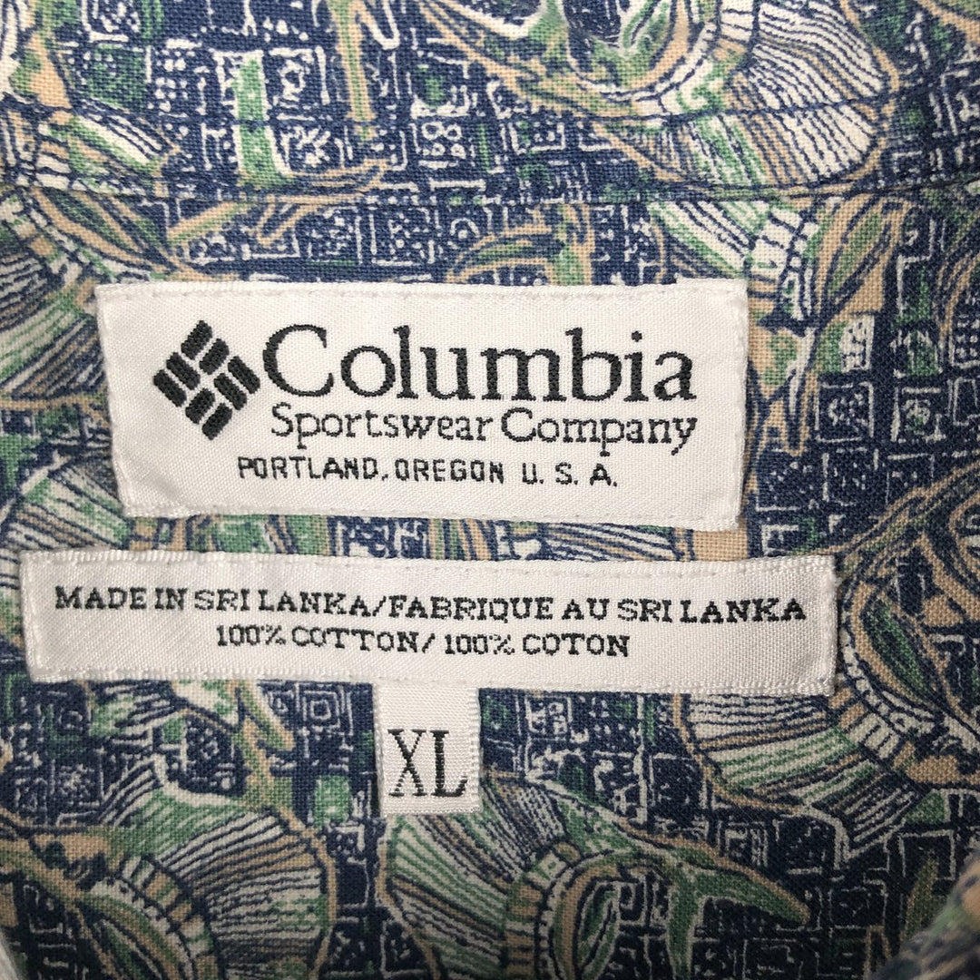 90s-00'S Columbia all-over fish print short-sleeved button-down shirt, men's size XL, vintage. cotton navy blue type Vintage Second Hand