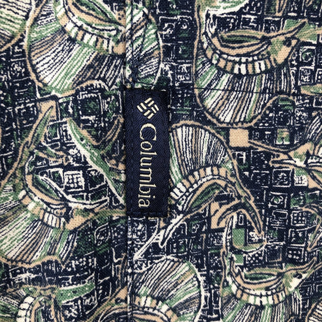 90s-00'S Columbia all-over fish print short-sleeved button-down shirt, men's size XL, vintage. cotton navy blue type Vintage Second Hand