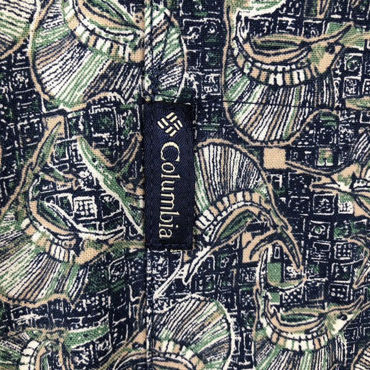 90s-00'S Columbia all-over fish print short-sleeved button-down shirt, men's size XL, vintage. cotton navy blue type Vintage Second Hand
