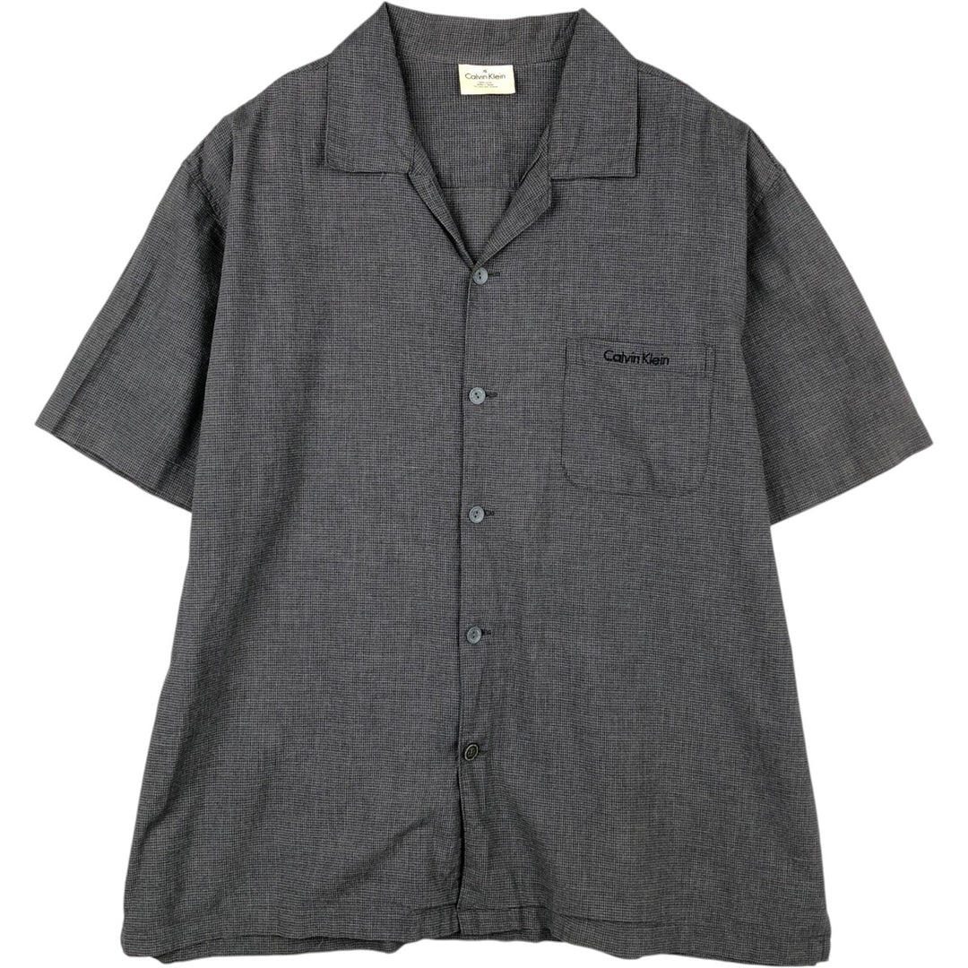 Calvin Klein check pattern short-sleeved open-collar cotton shirt, boxy fit, men's size XL. cotton Charcoal Vintage Second Hand