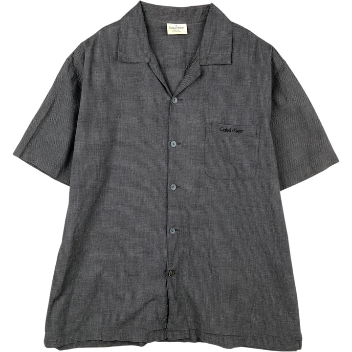 Calvin Klein check pattern short-sleeved open-collar cotton shirt, boxy fit, men's size XL. cotton Charcoal Vintage Second Hand